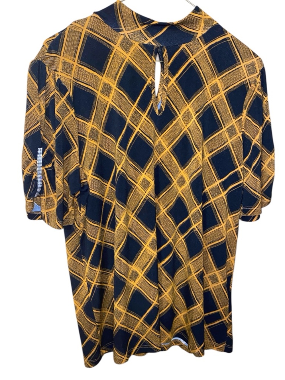 Women’s Mustard Plaid Keyhole Blouse